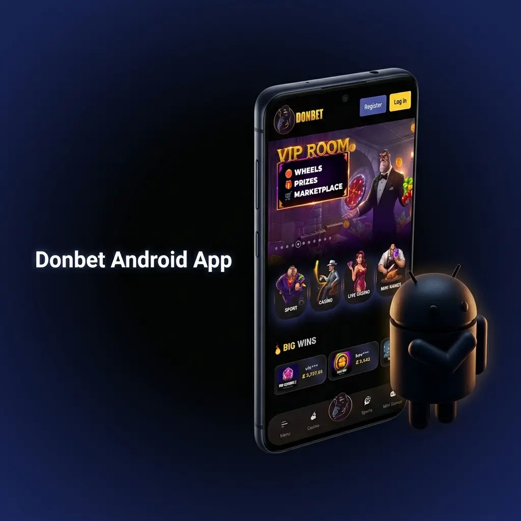 Donbet Android app download page showing mobile betting and casino access on an Android smartphone