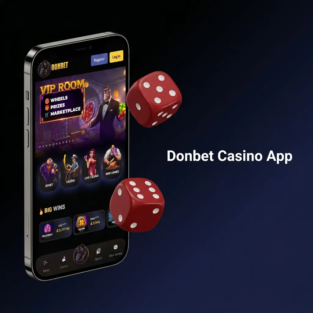 Donbet casino app interface showing slots, live dealer tables, and promotions from top providers like Pragmatic Play and Evolution
