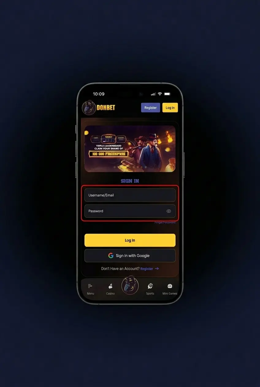 Donbet mobile app login screen showing email, password fields and biometric authentication options across 5 steps