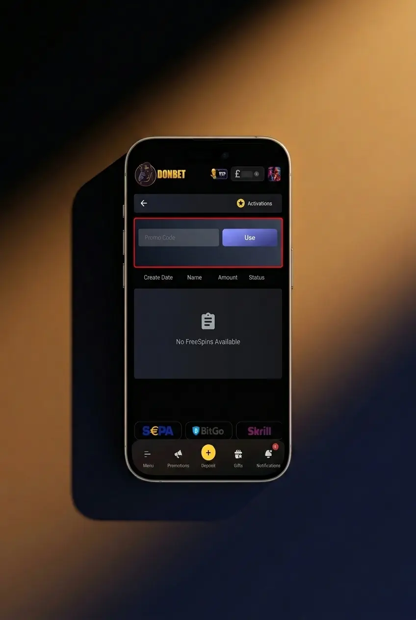 Donbet mobile app promo code activation steps on iOS and Android for bonus code entry during deposit