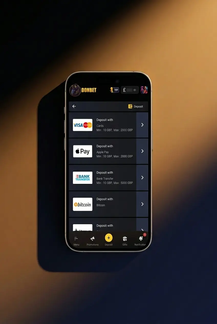 Donbet mobile app promo code activation steps on iOS and Android showing deposit form with bonus code field