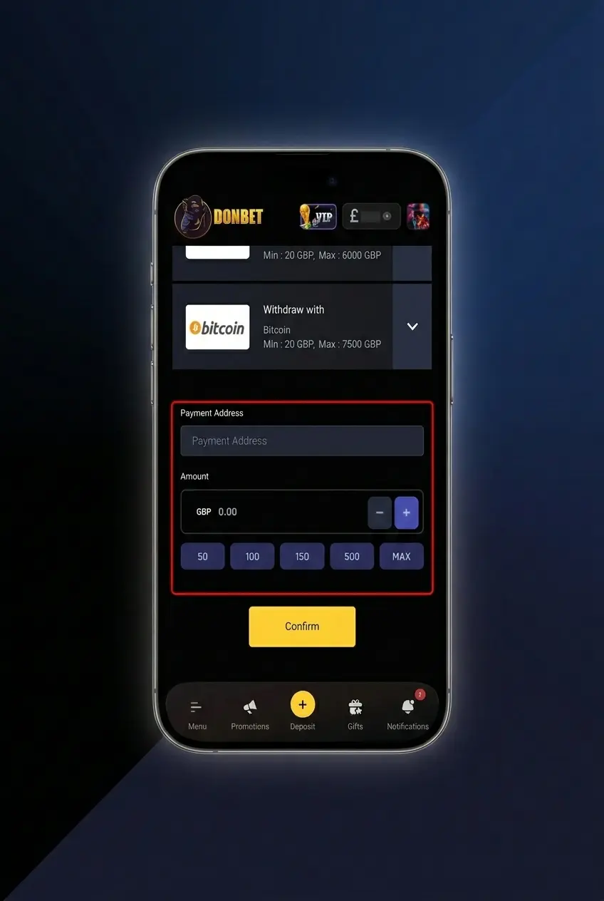 Step-by-step guide to withdraw money from the Donbet app using wallet, card, bank transfer, or crypto options