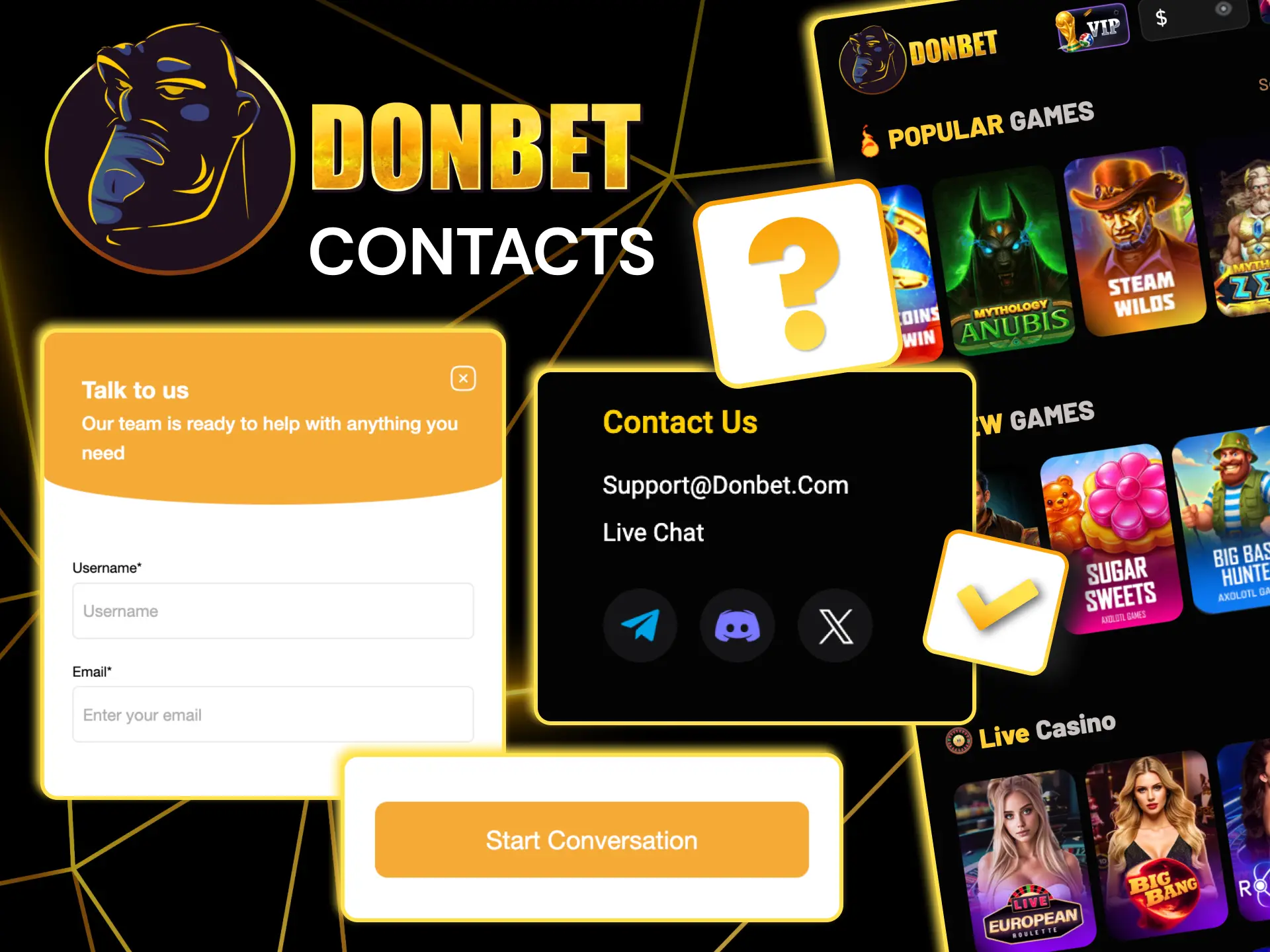 Donbet support offers twenty‑four‑seven help via live chat and email.