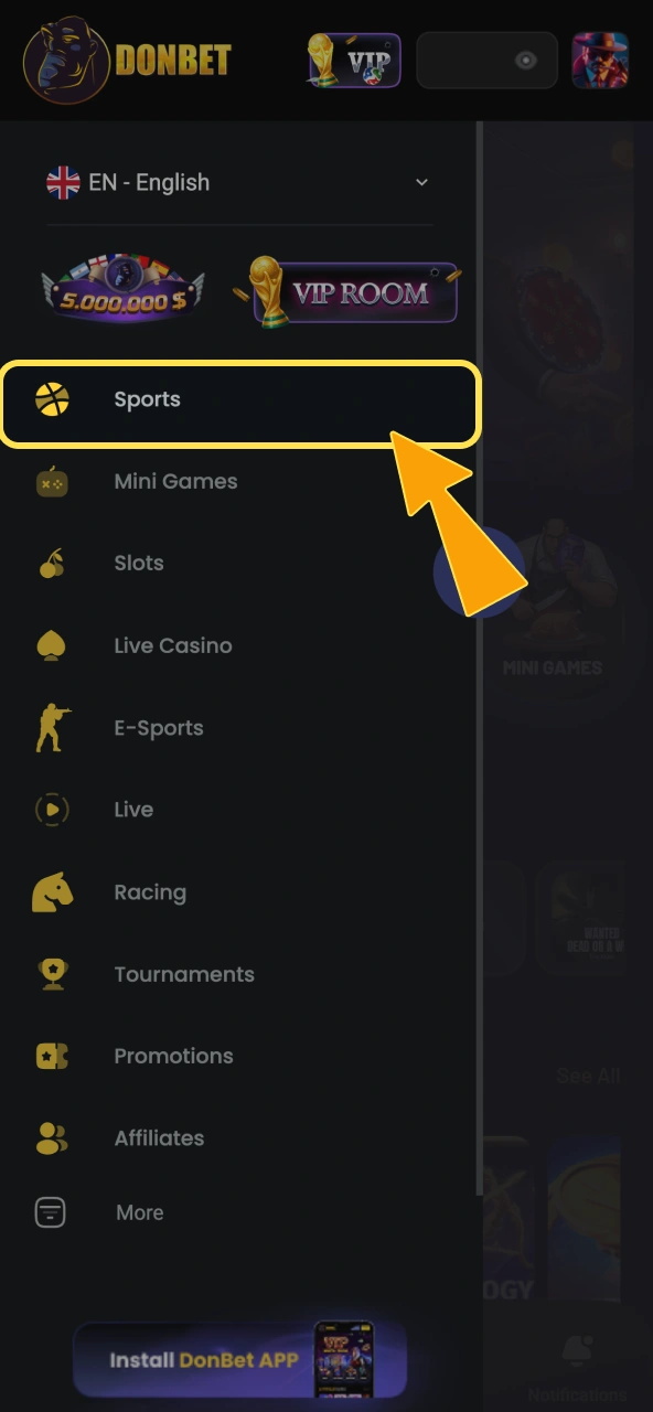 Donbet offers quick sportsbook access through the button below.