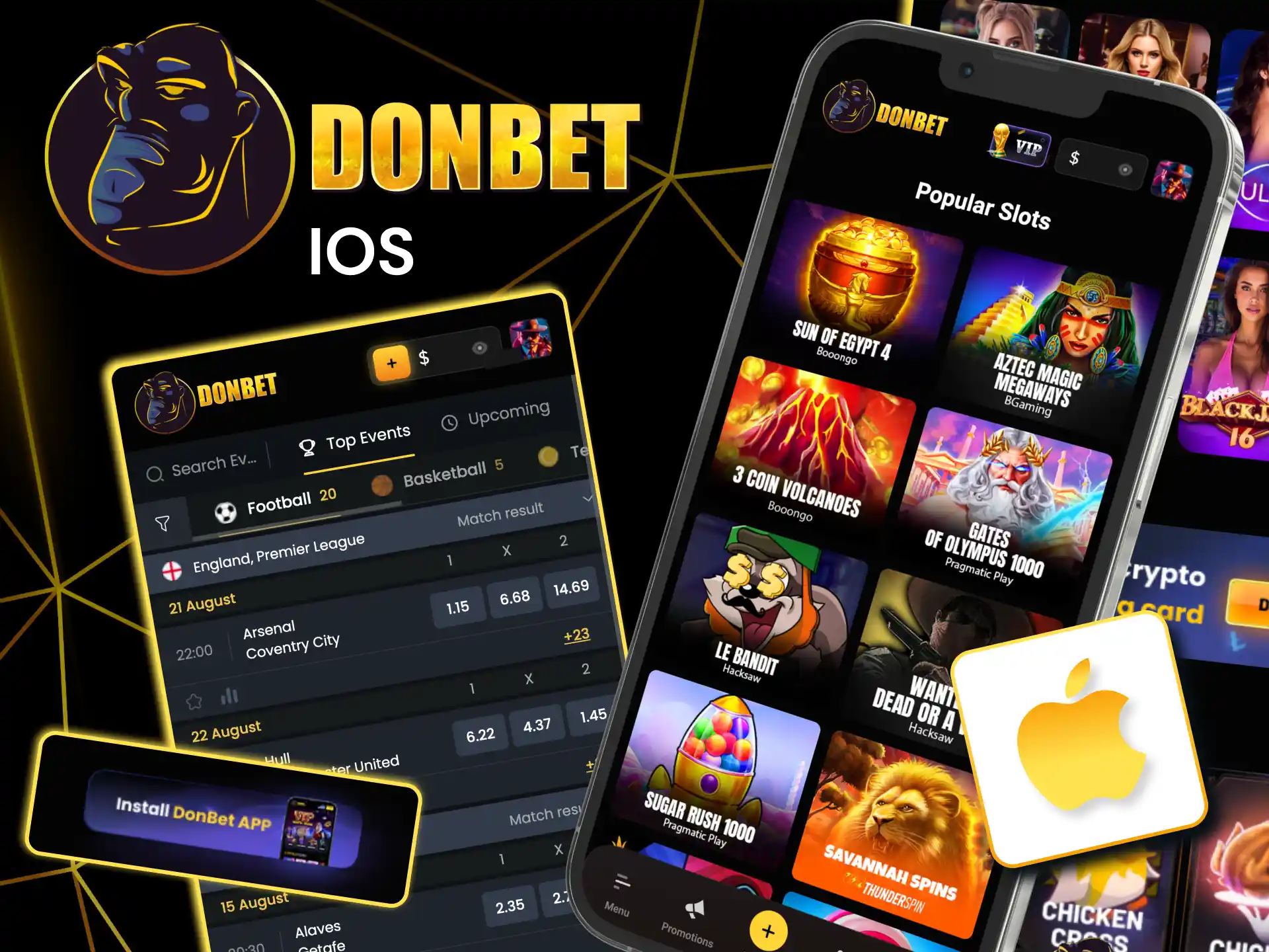 Donbet provides iOS access with quick login or new account registration.