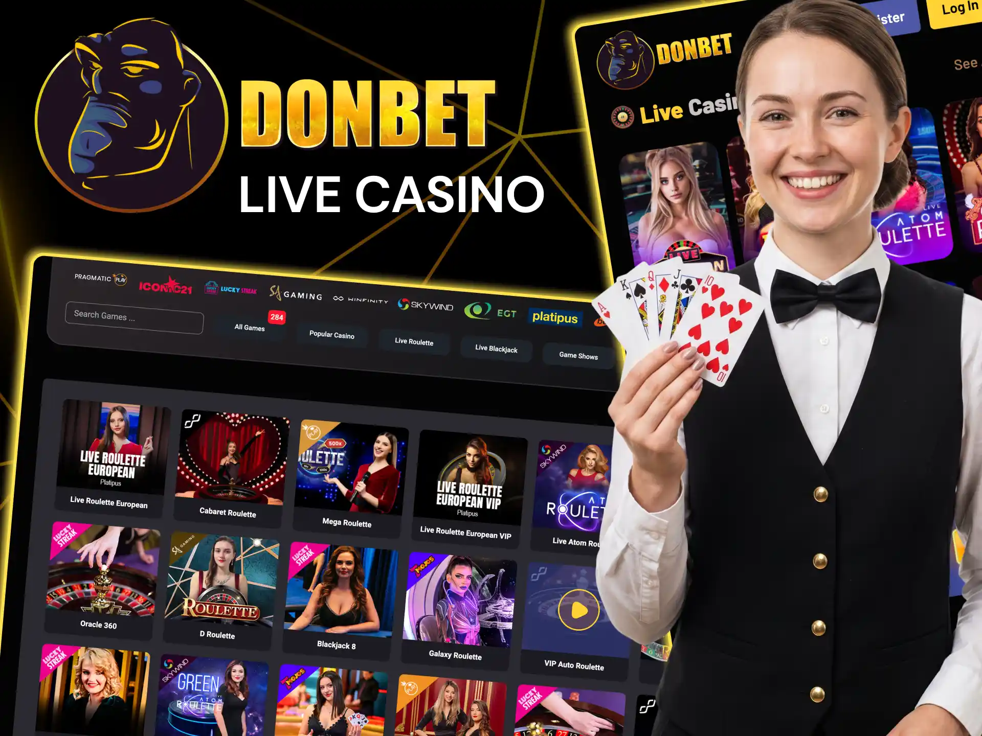 Live casino on Donbet delivers blackjack, roulette, baccarat and game shows.