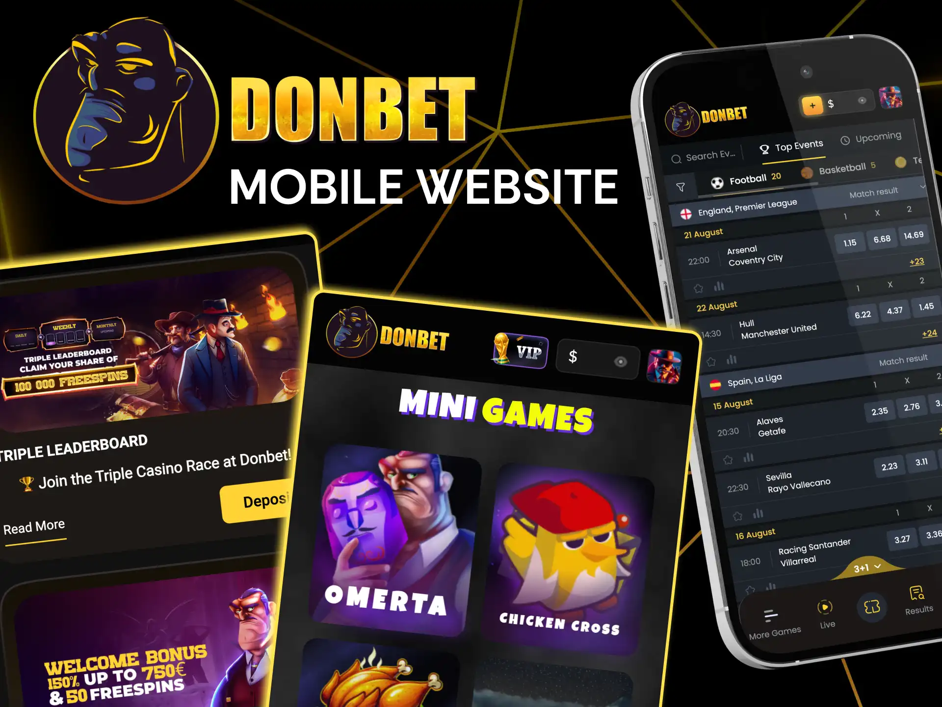 Using Donbet mobile site delivers full account, deposit and withdrawal functions.