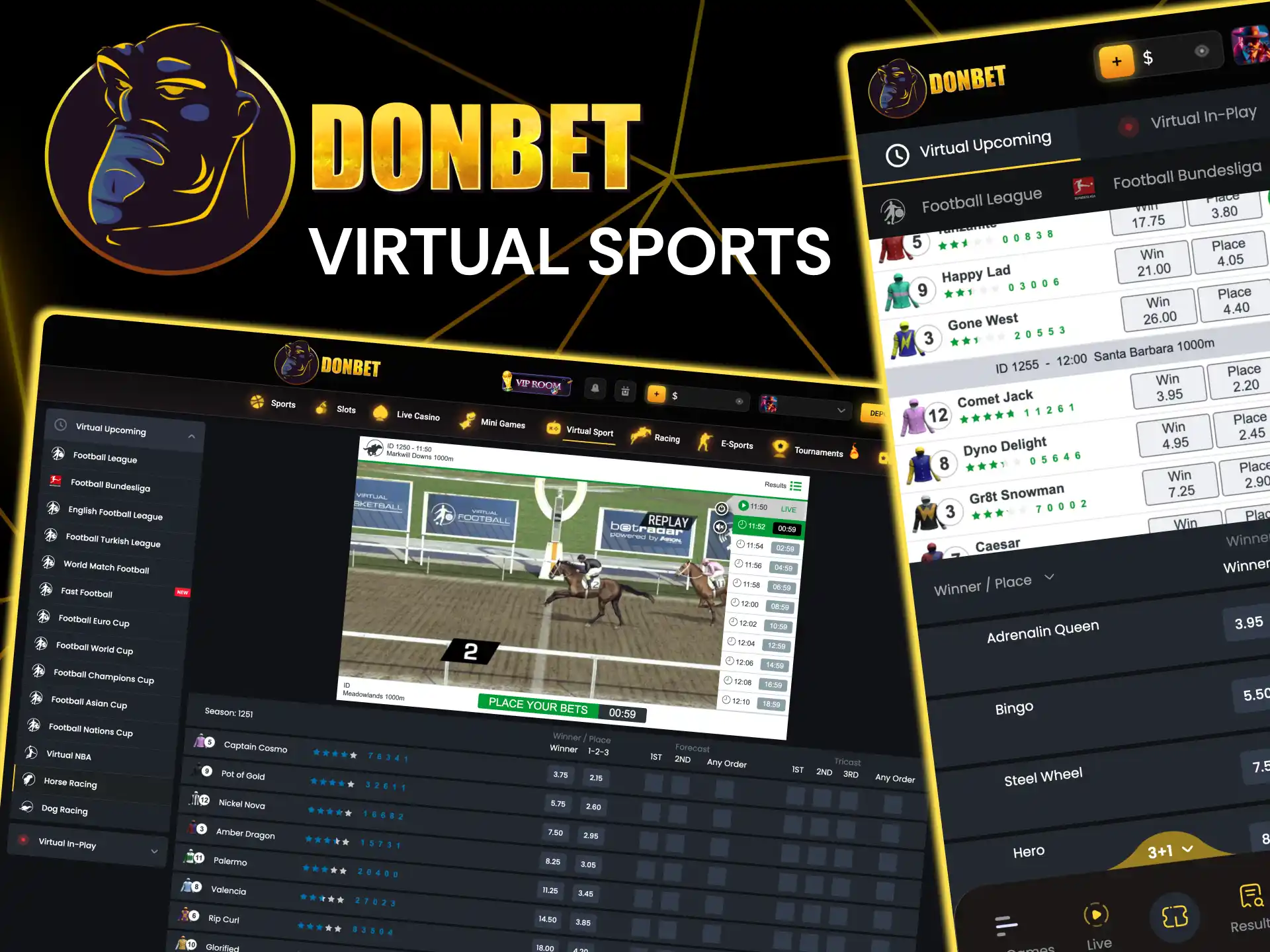 Virtual sports on Donbet run nonstop with fast results for UK players.