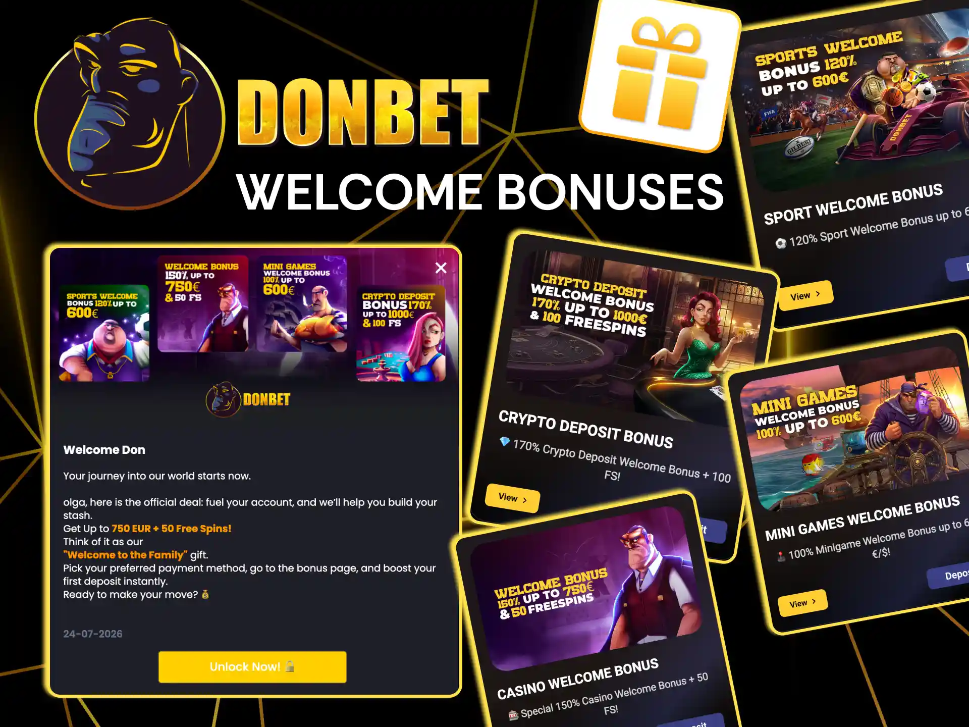 New UK players on Donbet receive bonus funds for sportsbook and casino use.